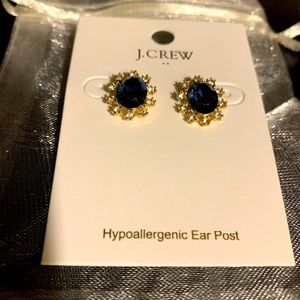 J. Crew Blue blue oval "sapphire looking” gem stud crystal earrings NWT
